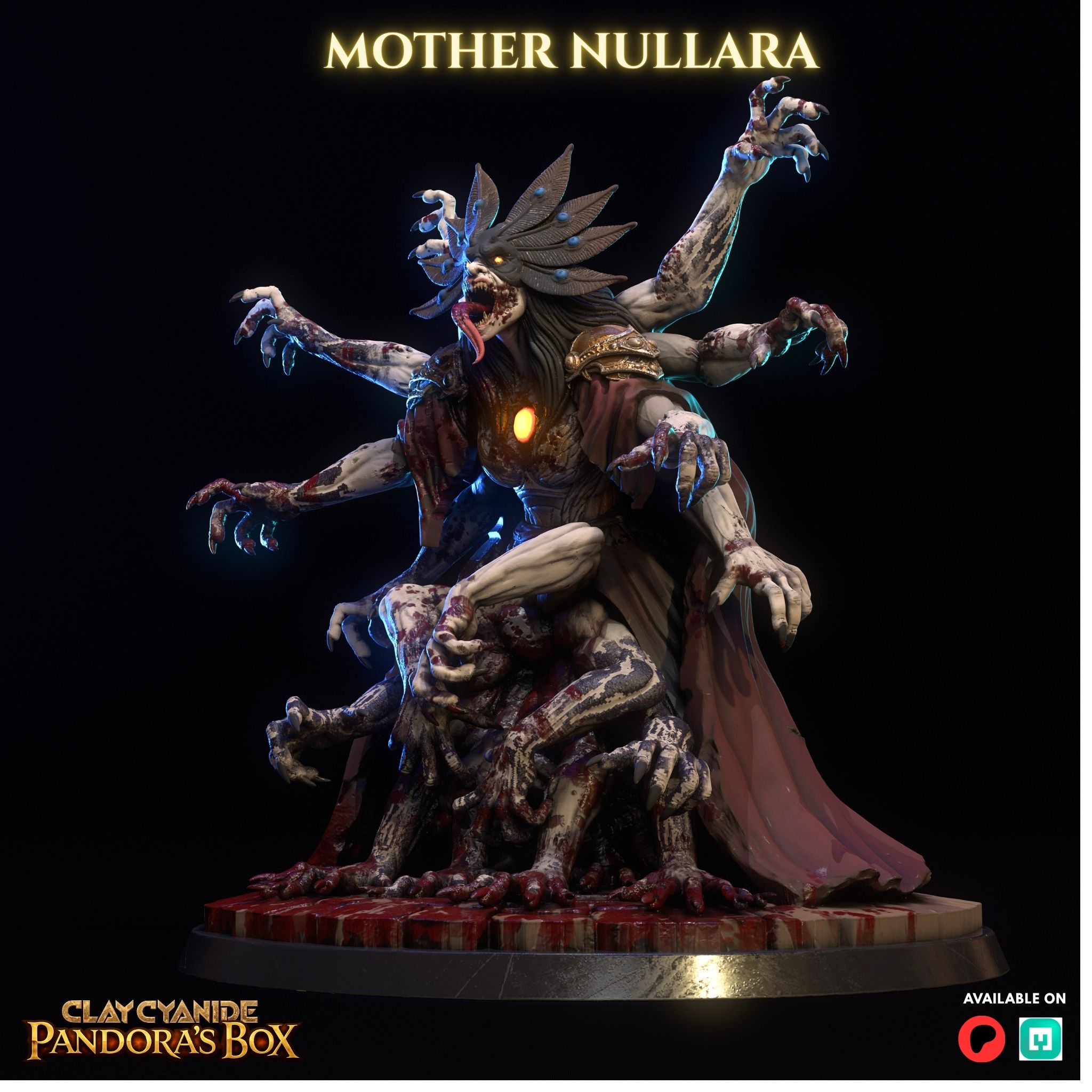 Mother Nullara STL miniature angle 3 — rear view of sculpted fabric and halo